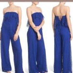 NWT Free People Lemoncello Lace Overlay Jumpsuit in Cobalt Blue SZ 8